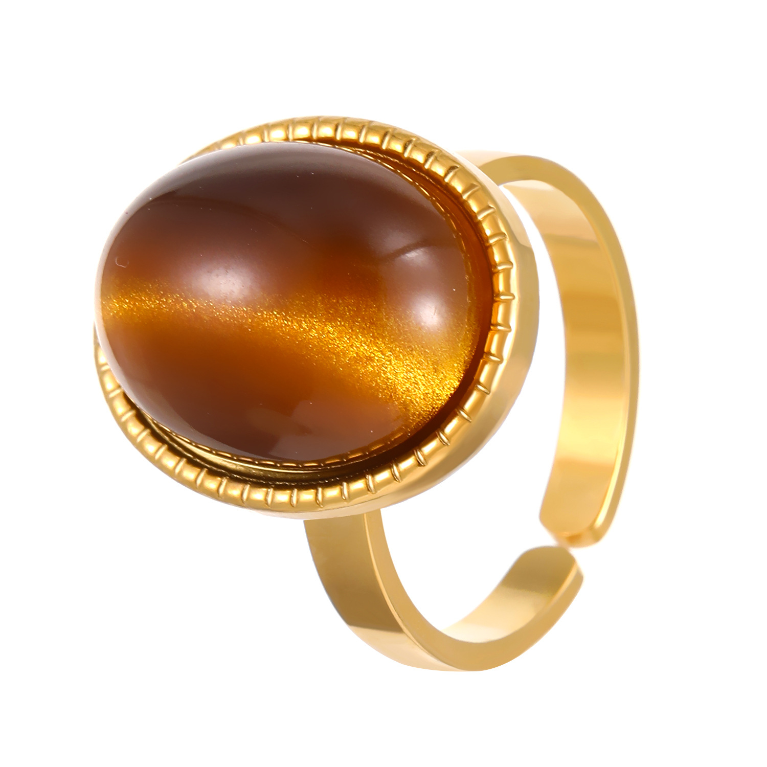 6:06 18k real gold tiger eye stone ring 8532