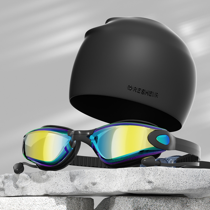 Colorful Black (boxed)   silicone swimming cap