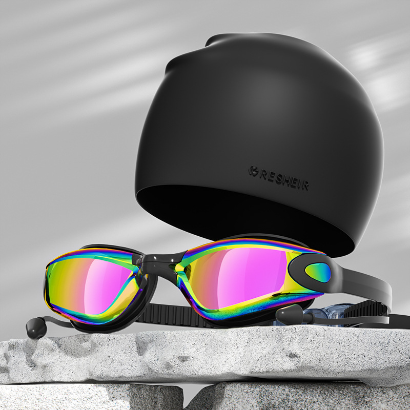Colorful purple black (boxed)   silicone swimming cap