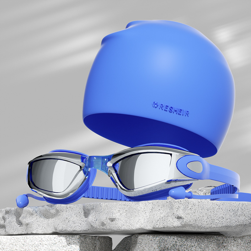 Blue plating (boxed)   silicone swimming cap