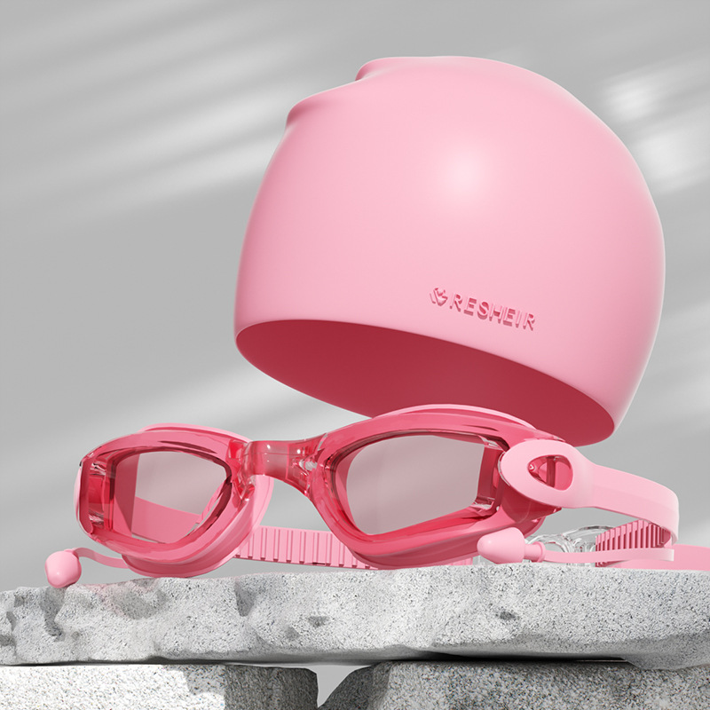 Pink transparent (boxed)   silicone swimming cap