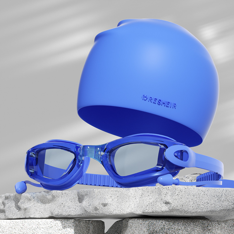 Blue transparent (boxed)   silicone swimming cap
