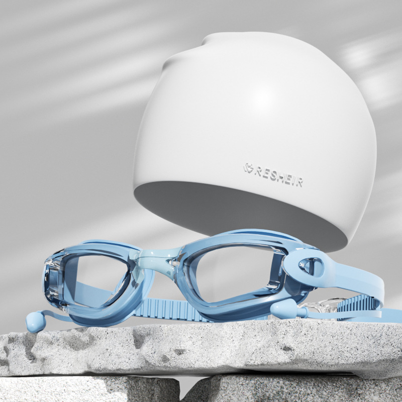 Gray blue transparent (boxed)   silicone swimming cap