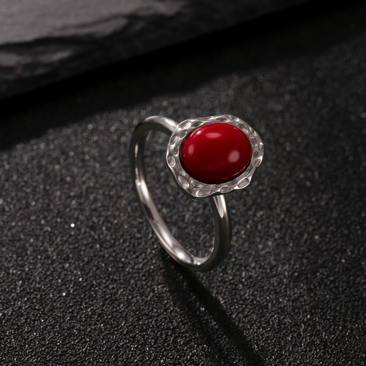 Steel color (red natural stone) US Size #6