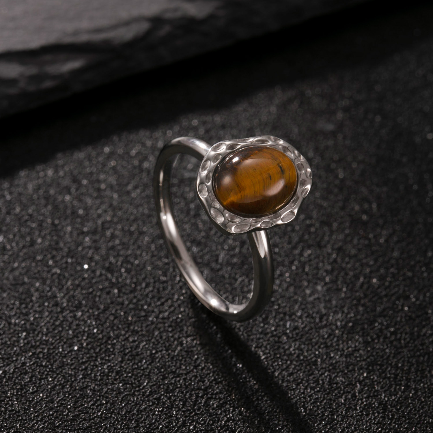 Steel color (brown tiger eye stone) US Size #6