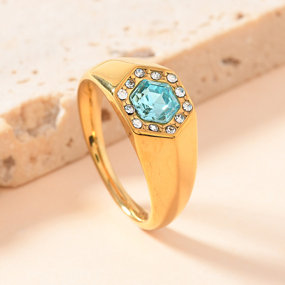 Gold (set with blue diamonds) US Size #10