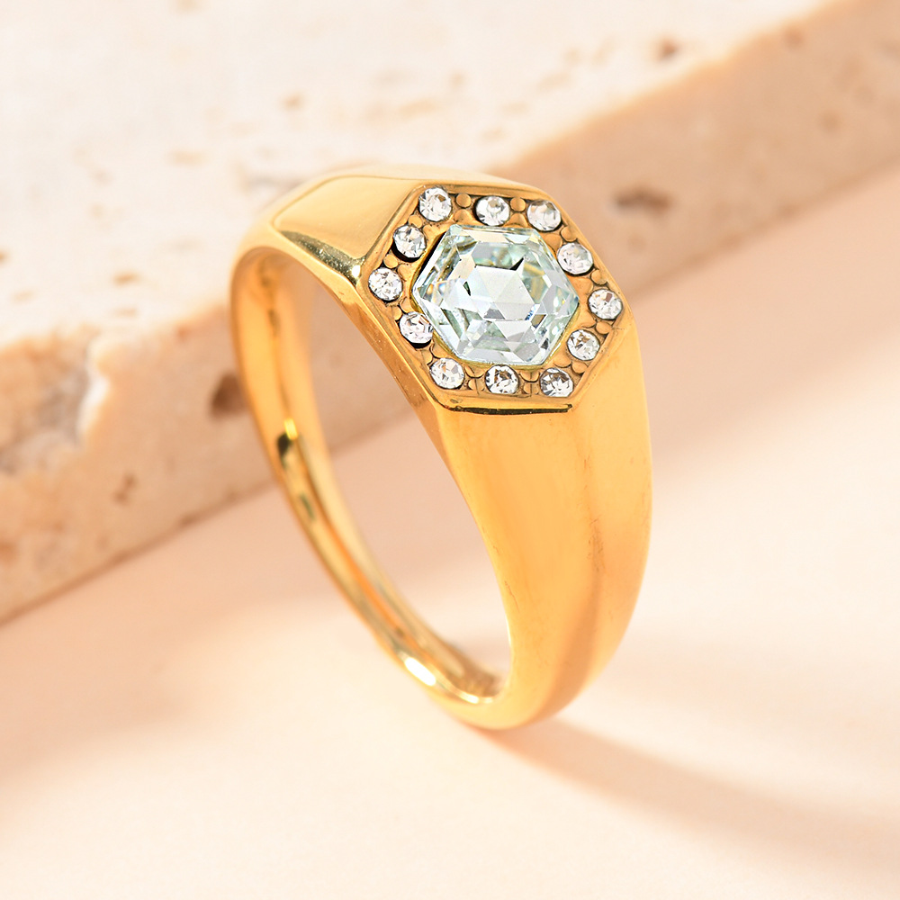 Gold (set with light green diamonds) US Size #7