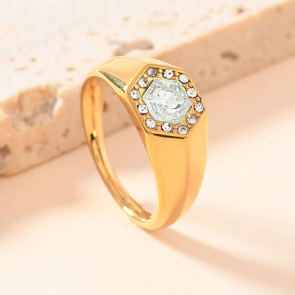 Gold (set with light green small diamonds) US Size