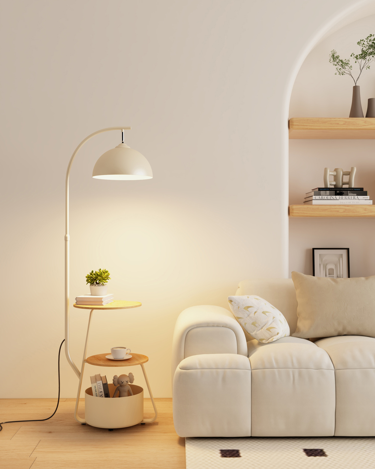 Cream color   wood color desktop   storage bucket