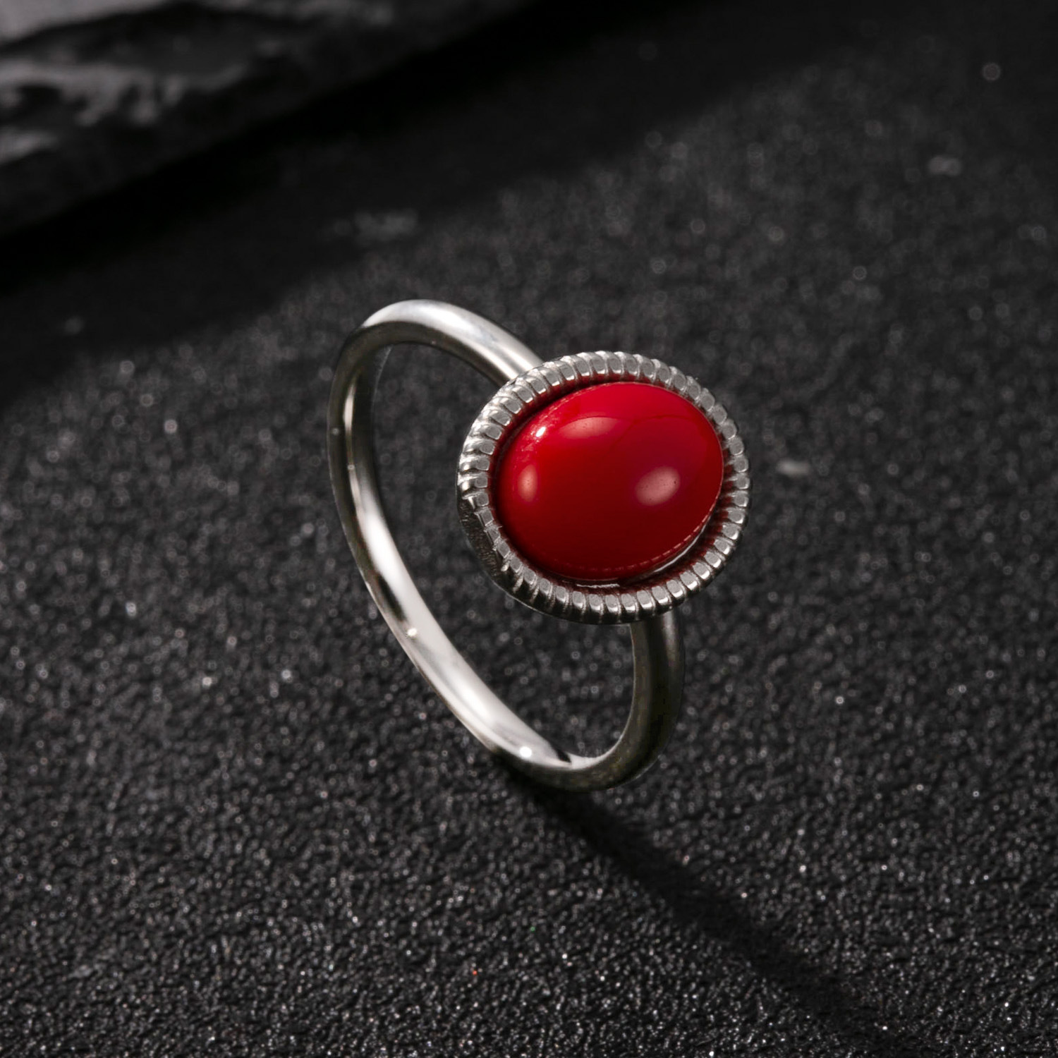 Steel color (red natural stone) US Size #6