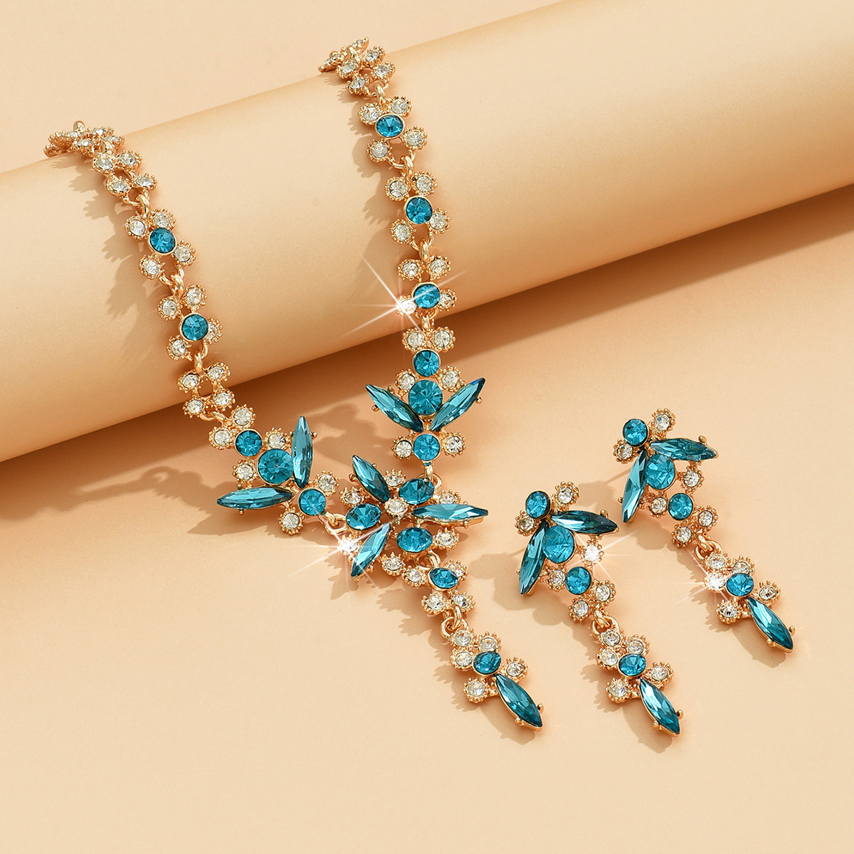 2:gold sea blue necklace earrings