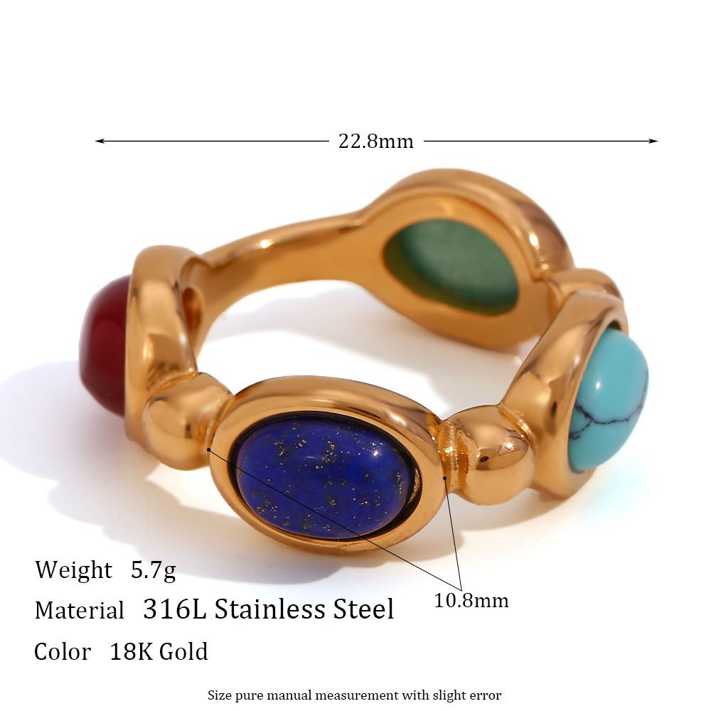 Four Colorful Natural Stone Ring-Gold-No. 7