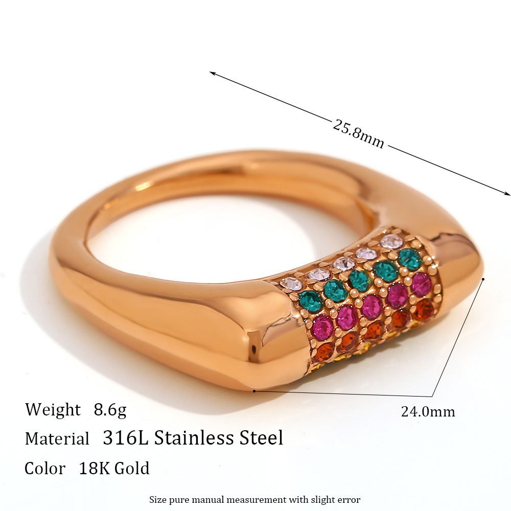 Micro-inlaid rhinestone flat right angle ring-Jin