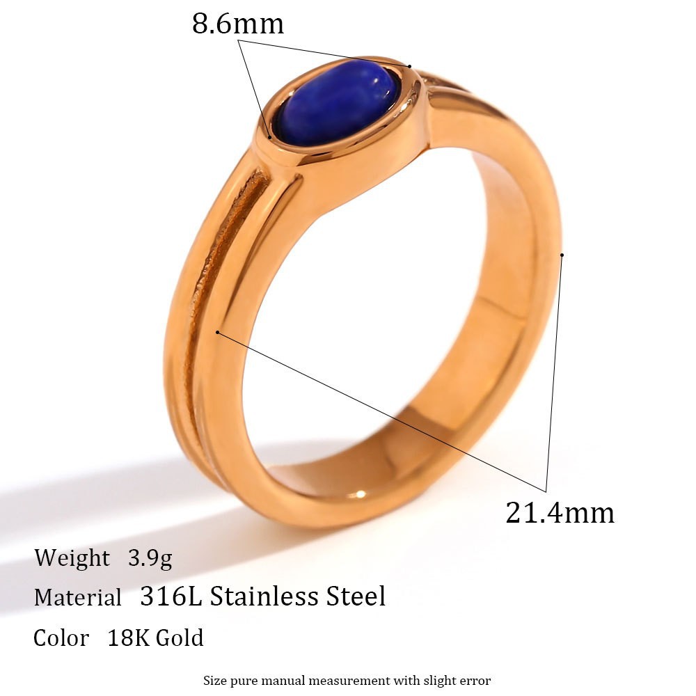 24:Fine circle horizontal stripe natural stone ring-lapis lazuli -7