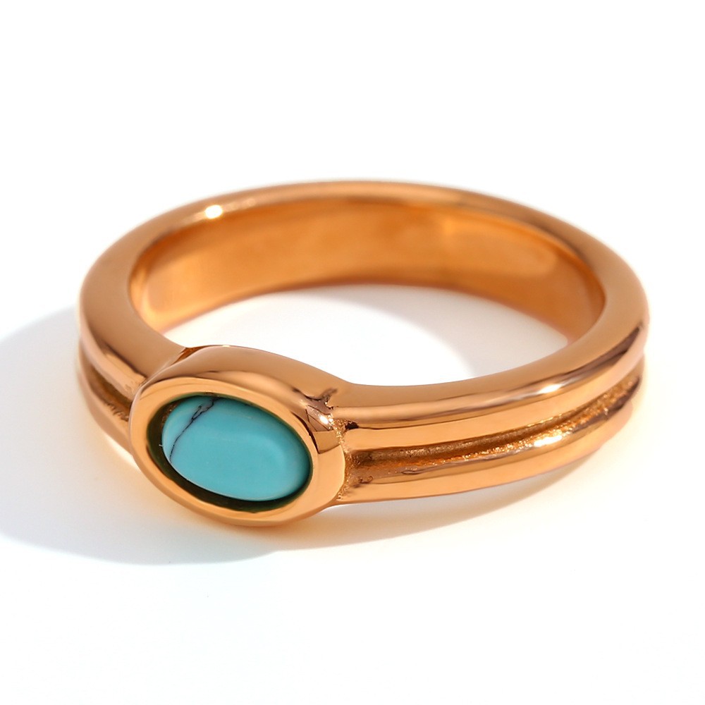 31:Fine circle horizontal stripe natural stone ring-turquoise-No. 8