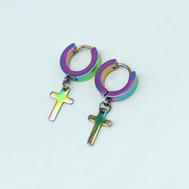 2:Black earrings cross single