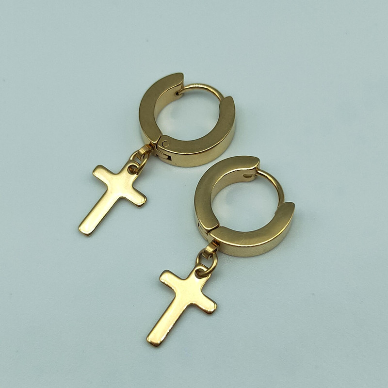 4:Gold earrings cross single