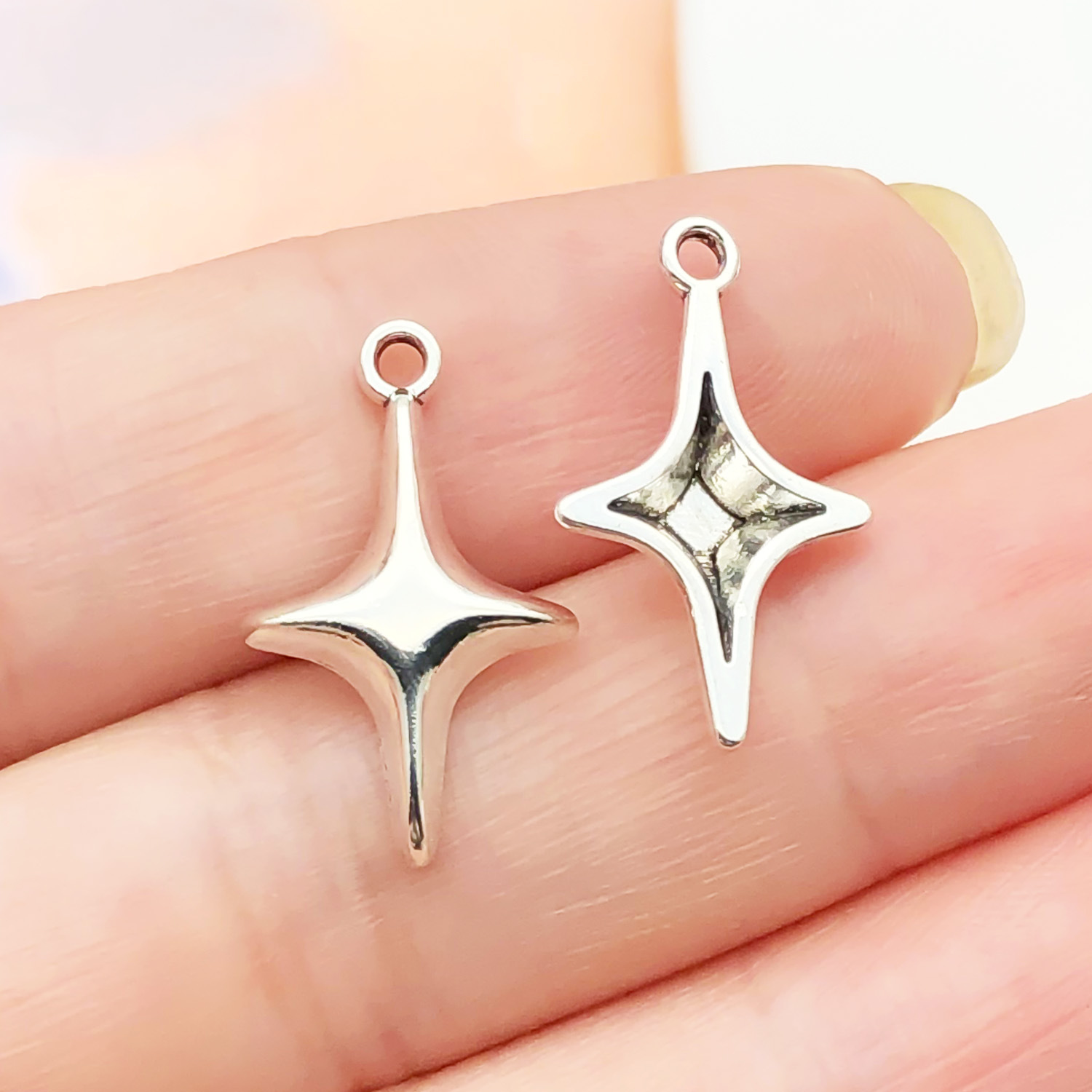 22340-1 ancient silver zinc alloy four-pointed sta