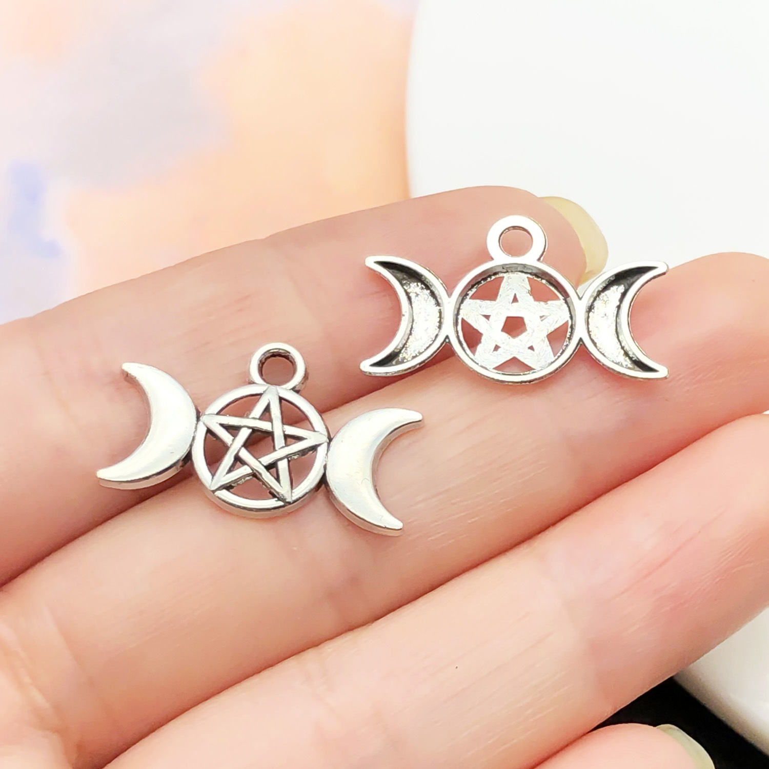 9:21424-1 ancient silver zinc alloy candy shape moon star 13x22mm-0.6g