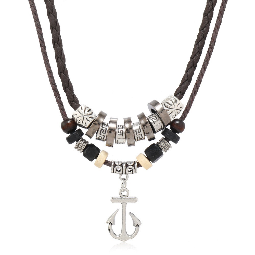 Brown leather rope anchor pendant