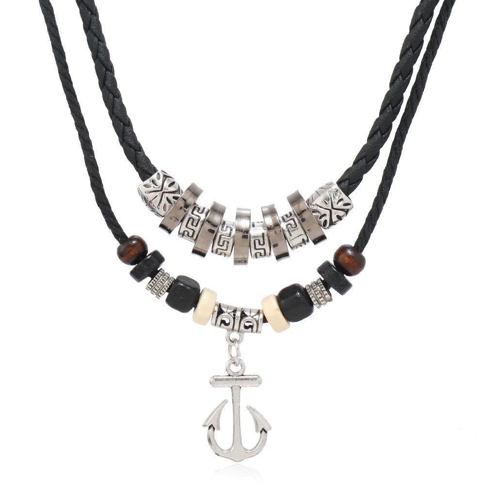 13:Black leather rope anchor pendant