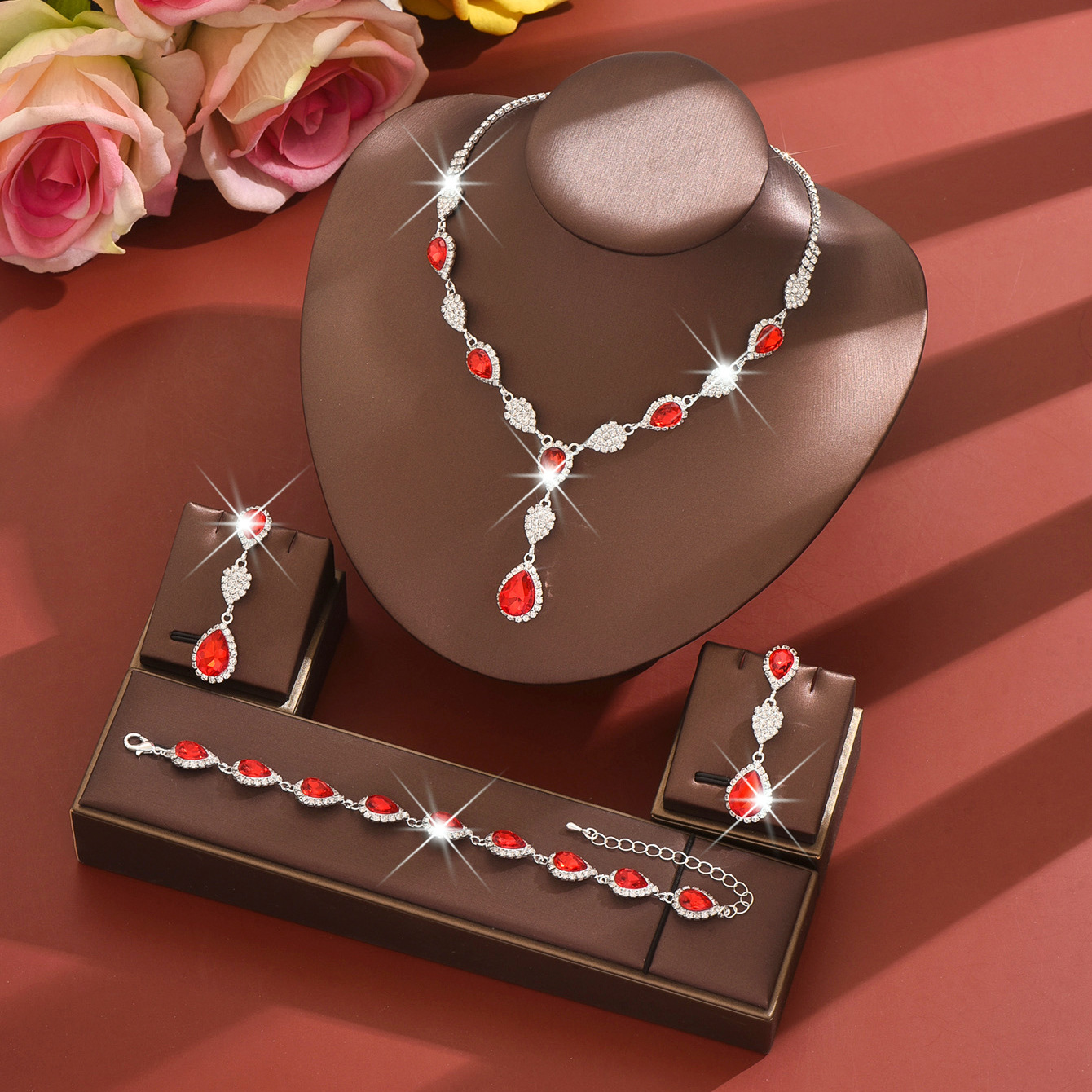 8:1662 796 red necklace earrings bracelet