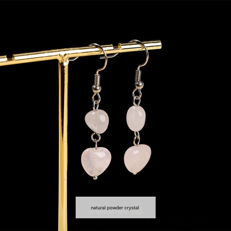 1:Natural powder crystal love stainless steel earrings