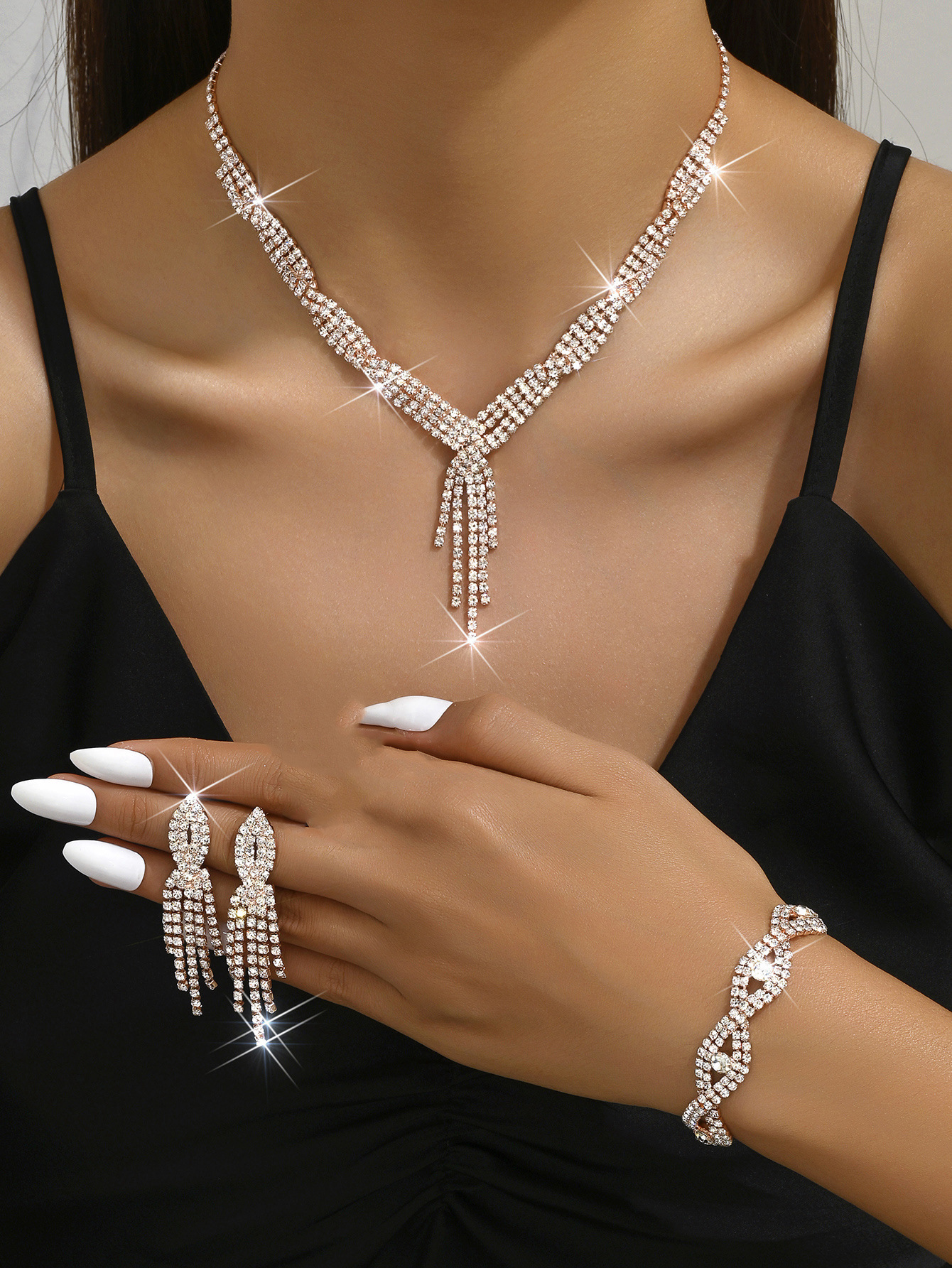 7:F rose gold necklace earrings bracelet