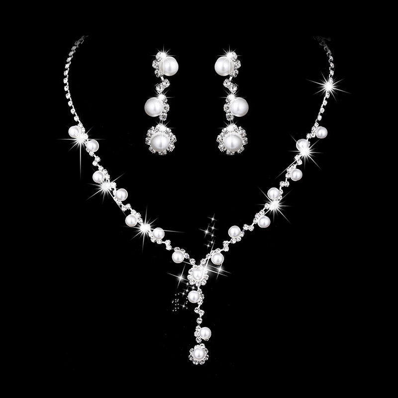 1:483 silver white pearl necklace earring set