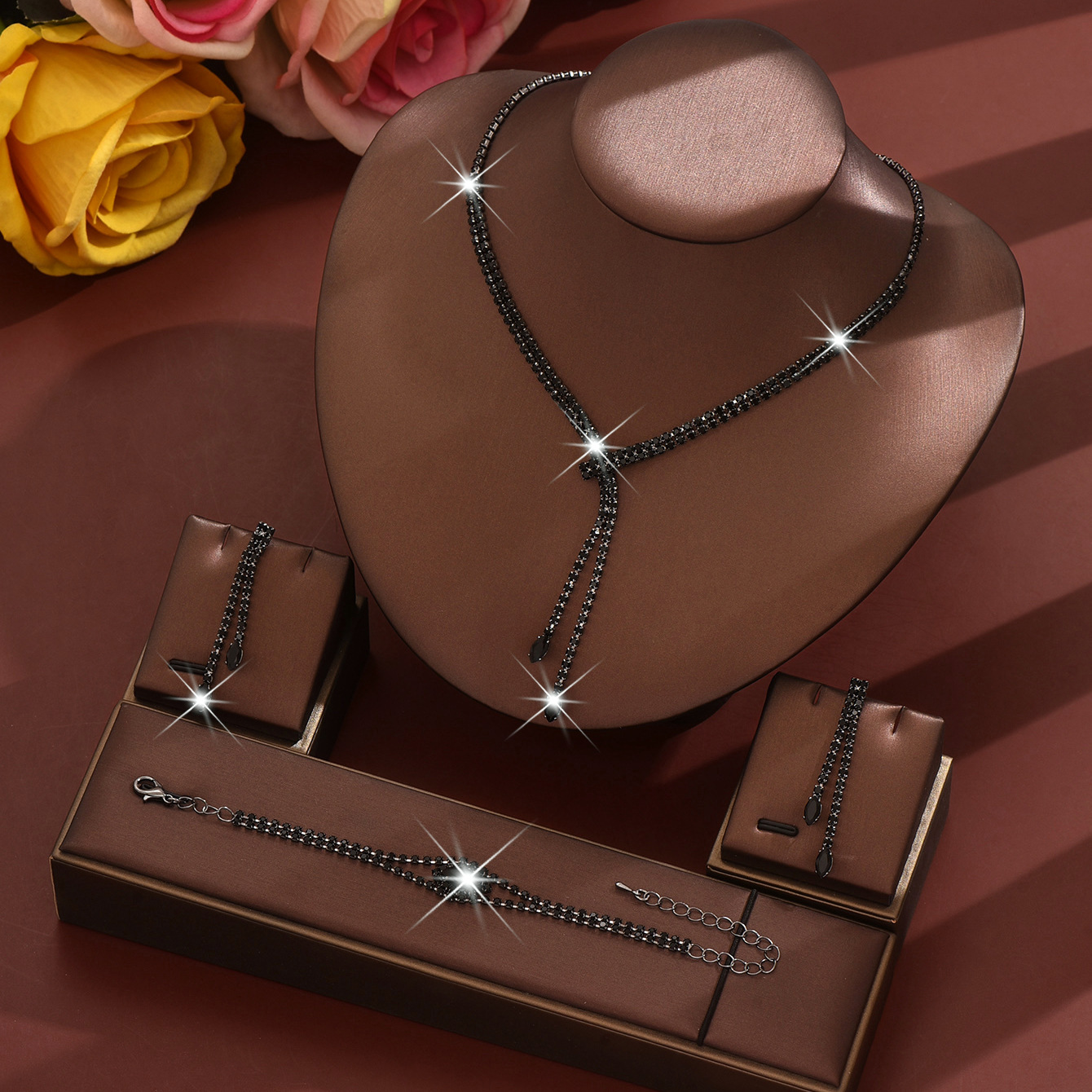 9:I black necklace earrings bracelet