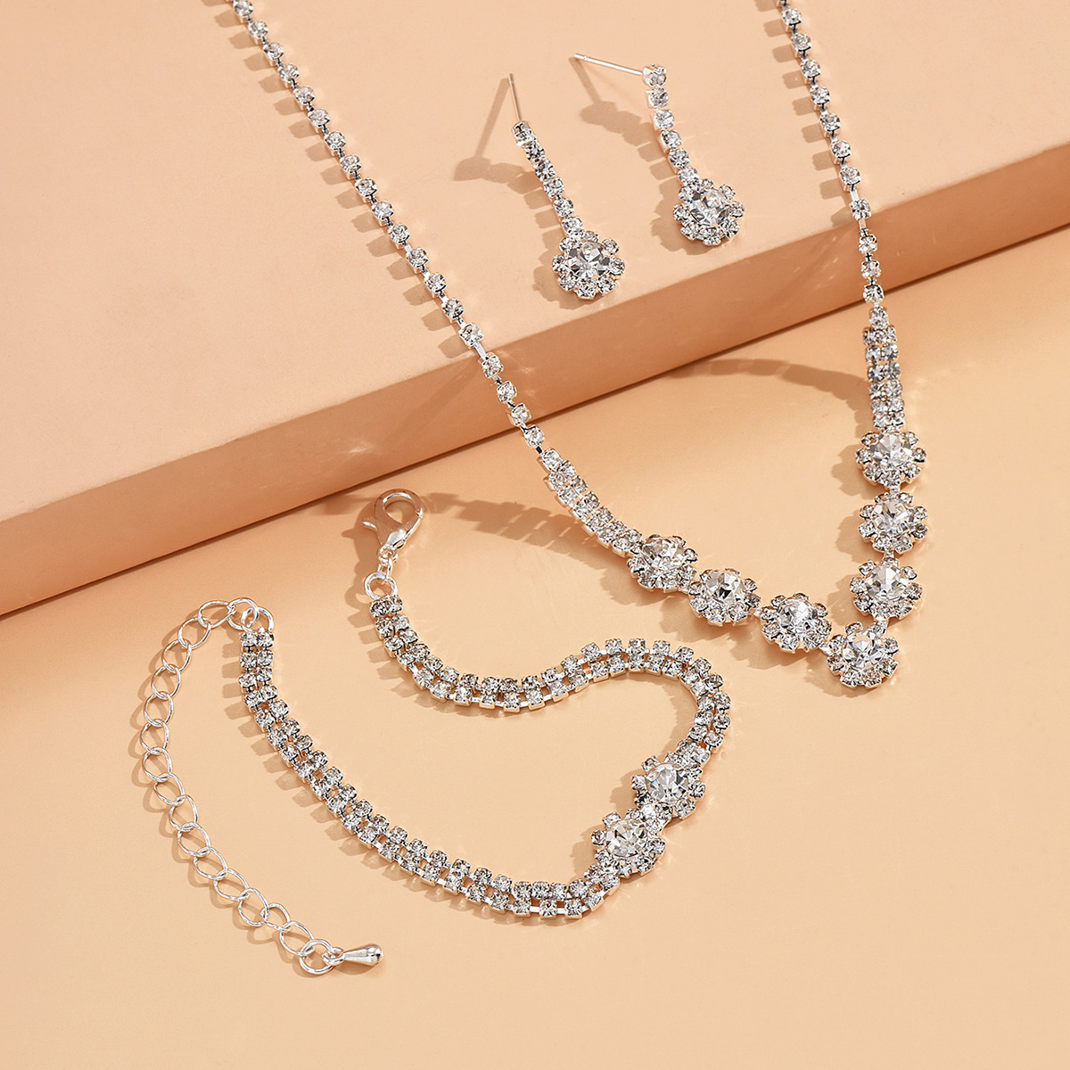 1:A silver white necklace earrings bracelet set