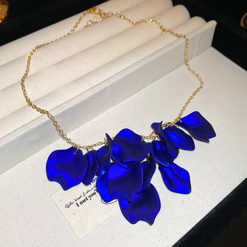 1:Blue Petal Tassel Necklace