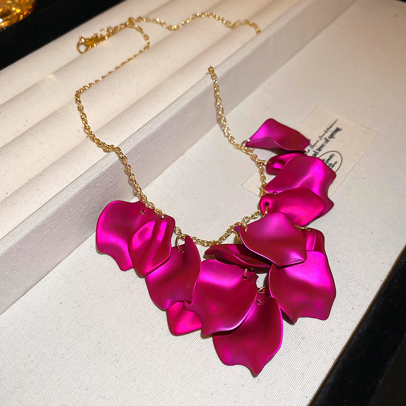 2:Rose Red Petal Tassel Necklace