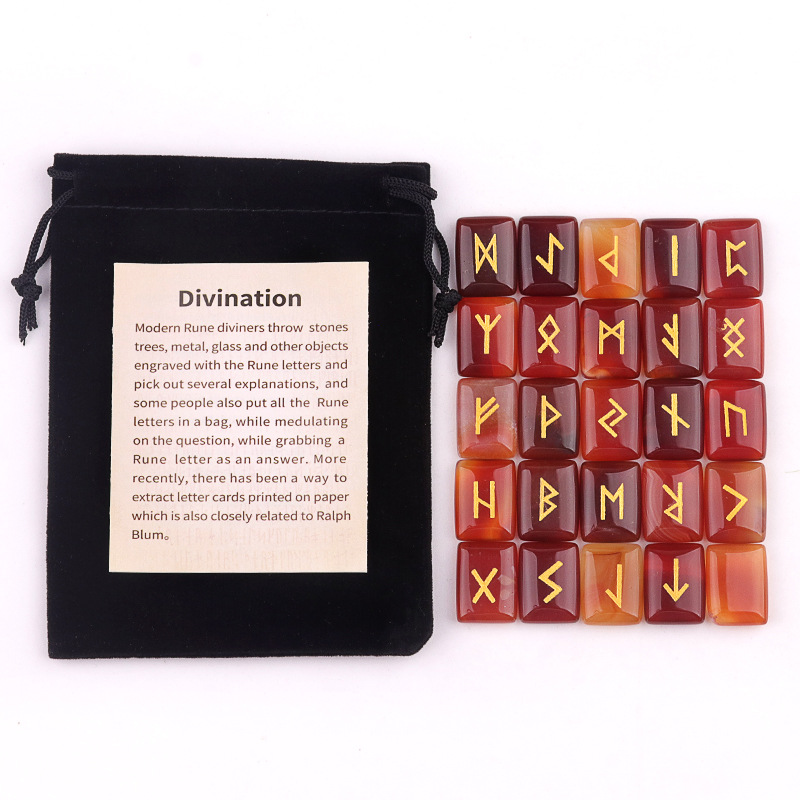 1:Red agate (25 pieces   flannel bag   instruction manual)