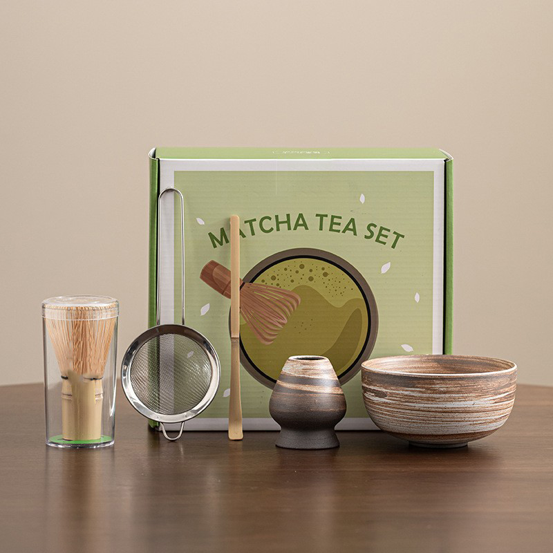 Tea bowl five-piece set with shadow white