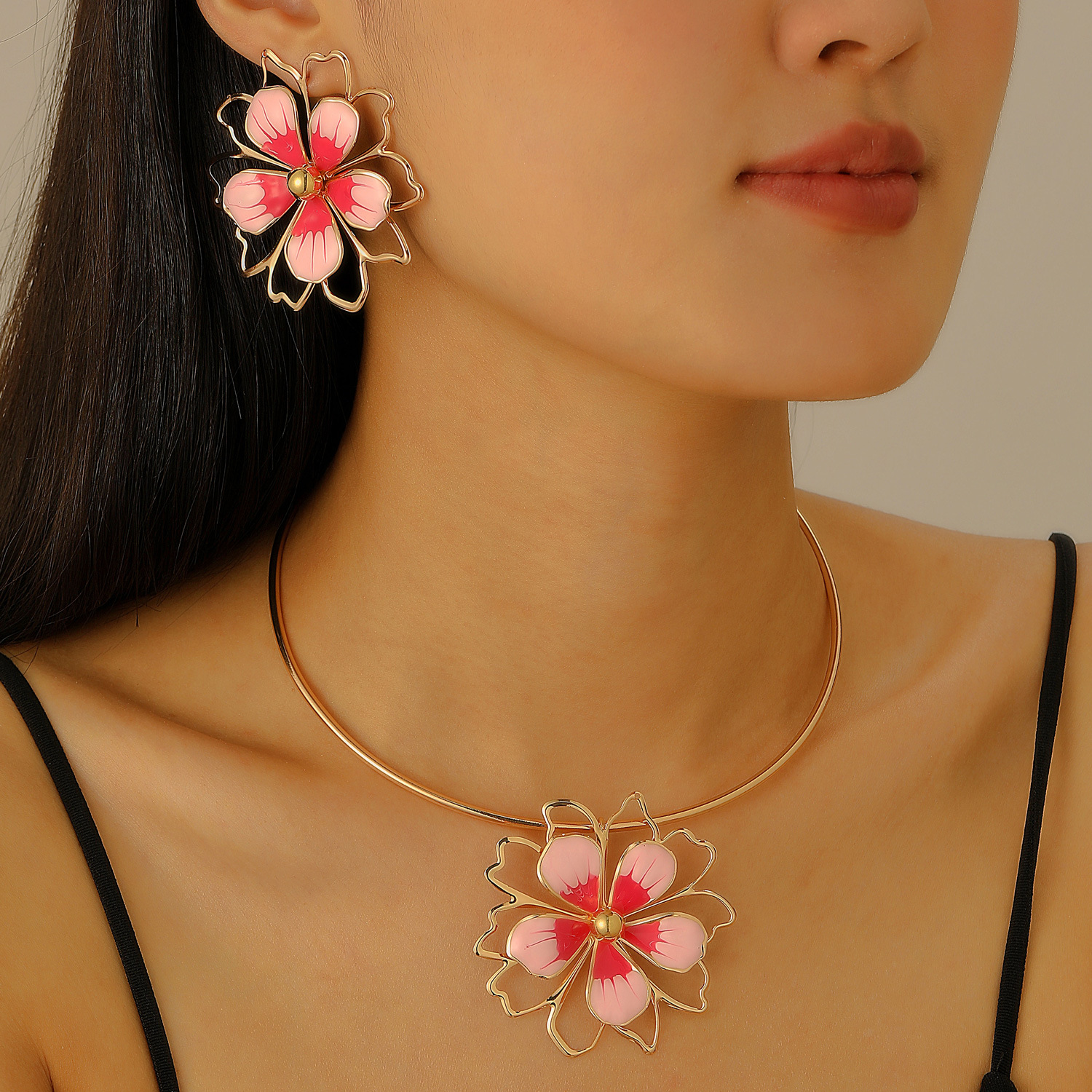 06 pink necklace + earrings
