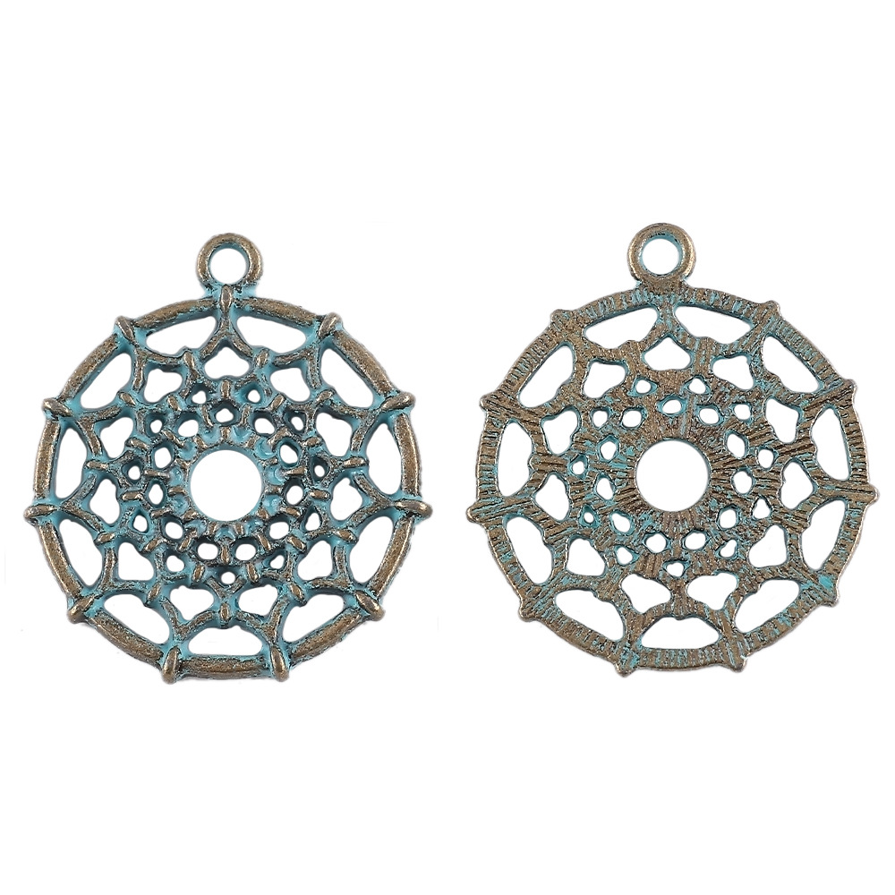 27:22x 22mm/ Round Dream Catcher Ancient Green Blue
