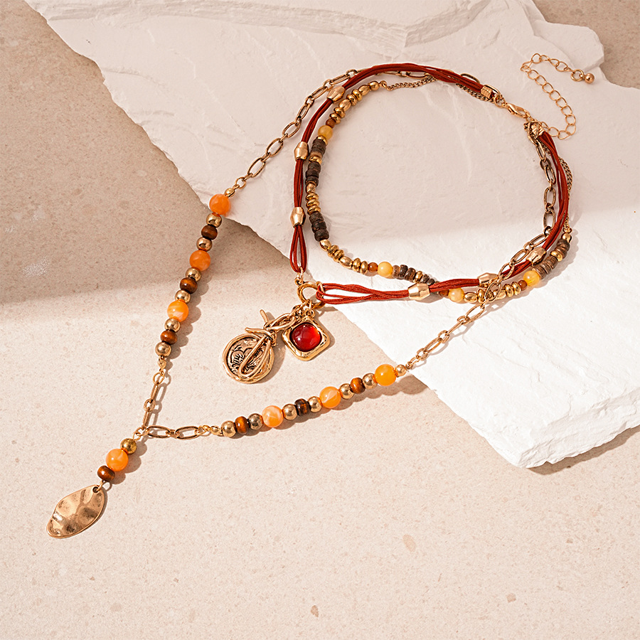 1:Orange Multi-Layer Beaded Necklace