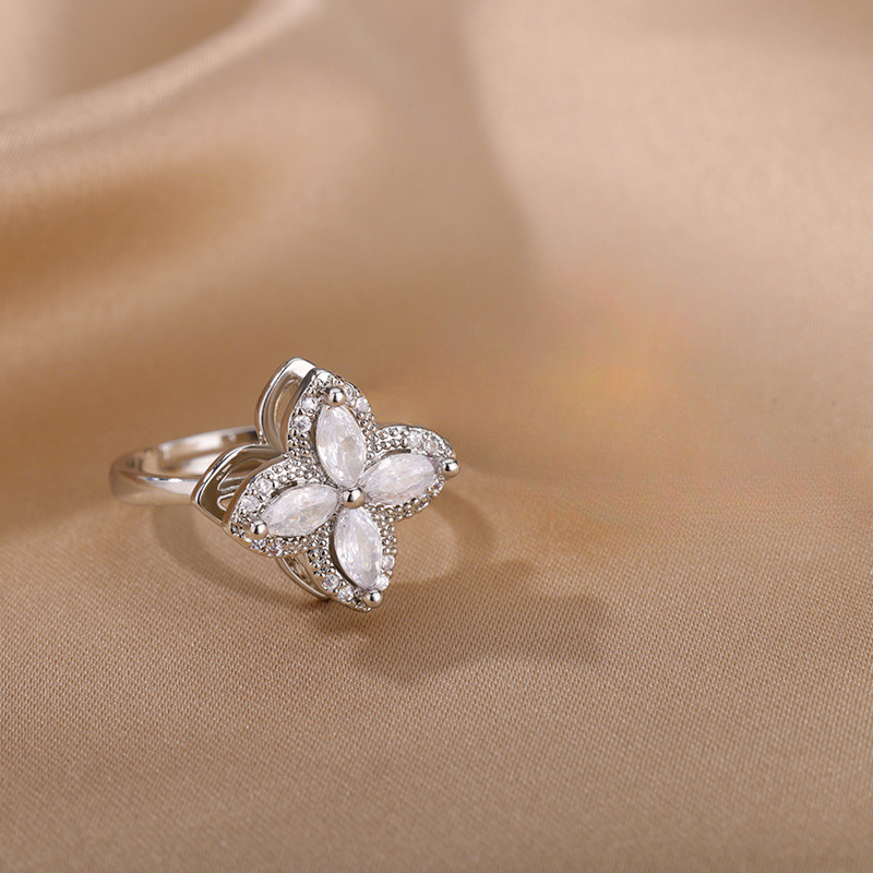 Marquise four leaf clover silver