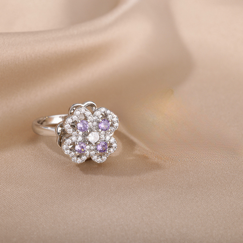 Four leaf clover purple diamond silver