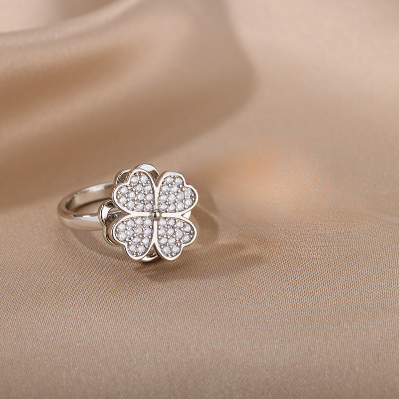 Four leaf clover heart shaped silver