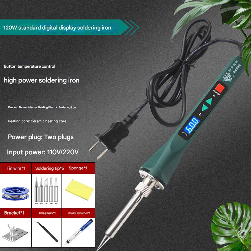 8120 digital display soldering iron   tin gun   curved tweezers   5 heads   sponge   10 grams of tin wire   simple stand