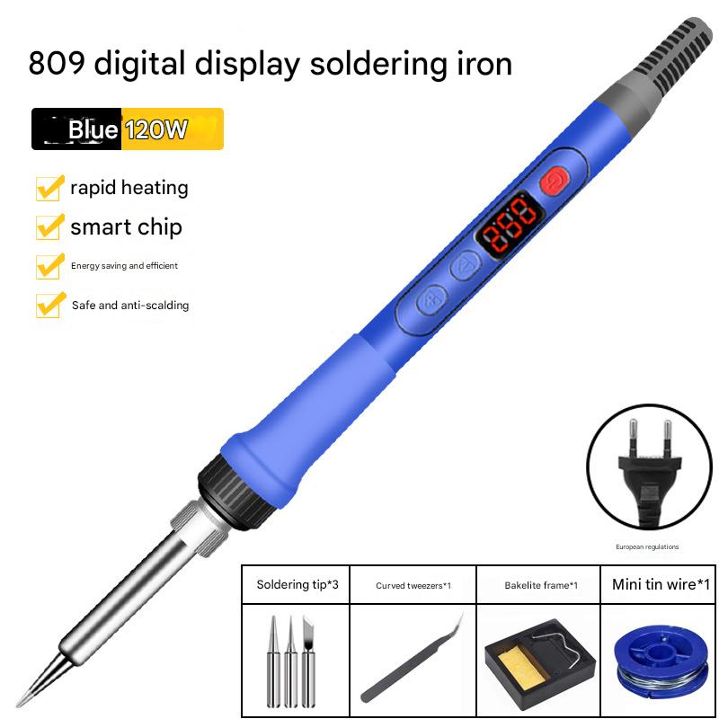 European standard 120W/809 soldering iron   Tweezers   mini tin  3 heads   electric wooden frame