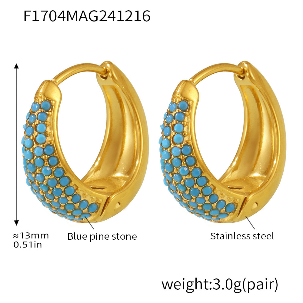 F1704-gold blue turquoise earrings-small size