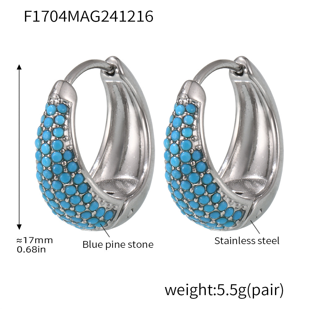 F1704-steel blue turquoise earrings-large size