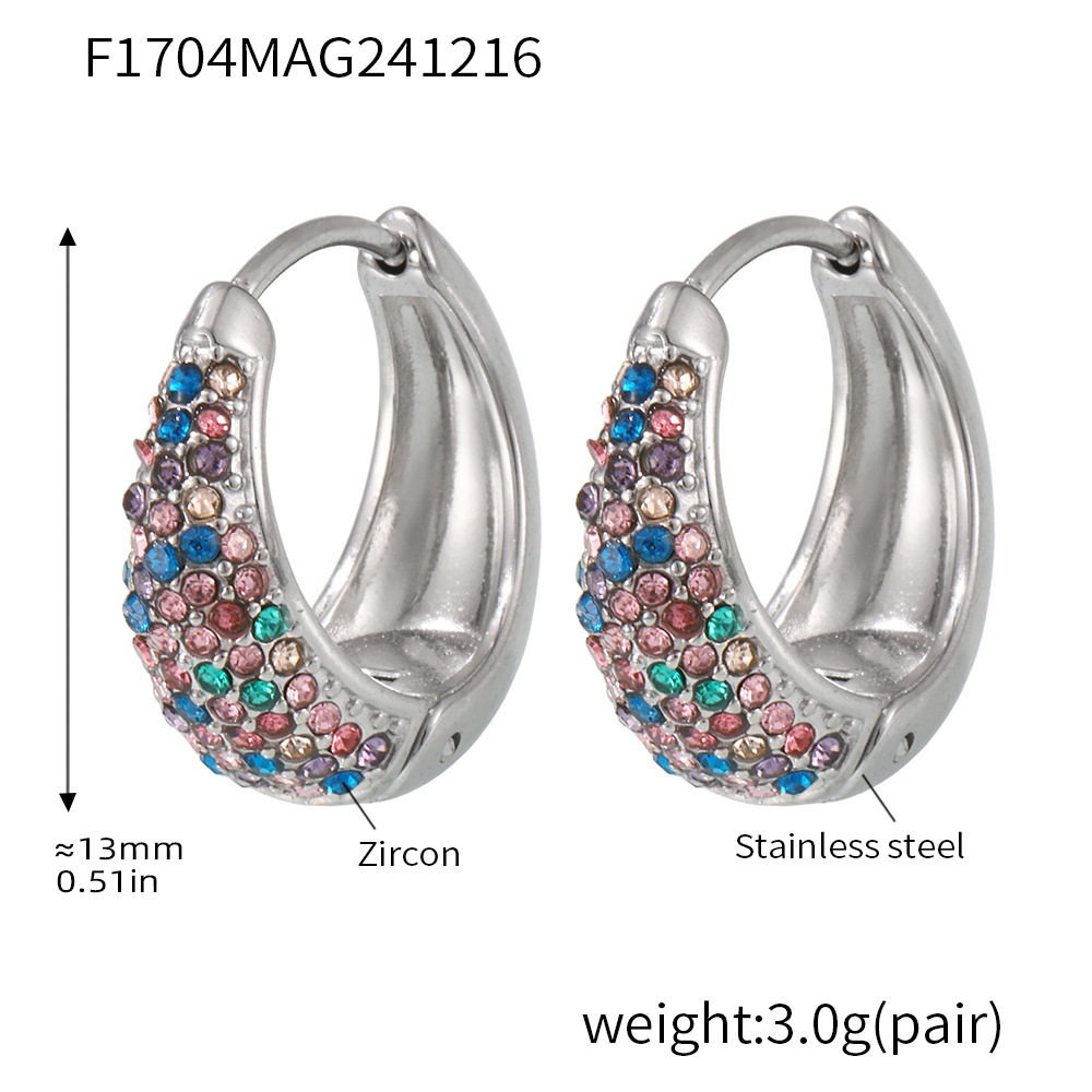 F1704-steel color mixed color zircon earrings-smal