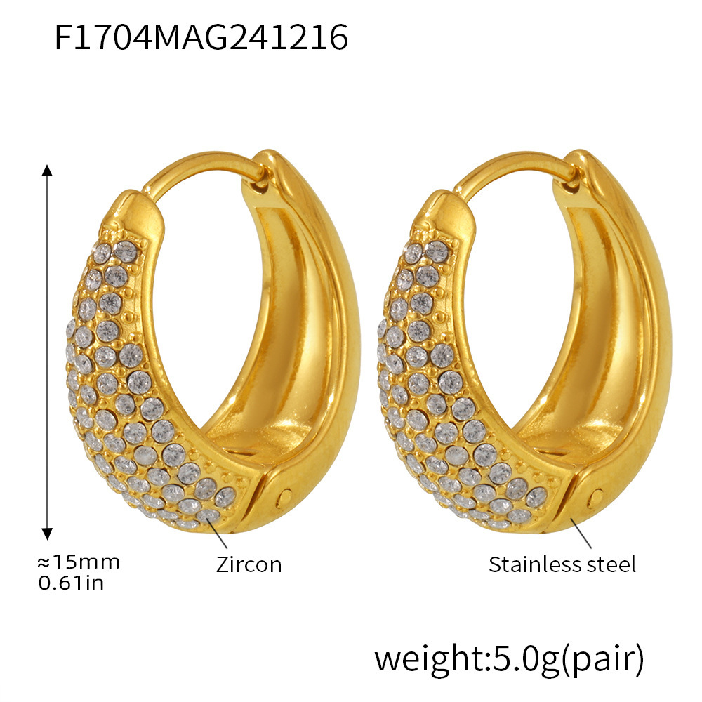 4:F1704-gold white zircon earrings-medium size