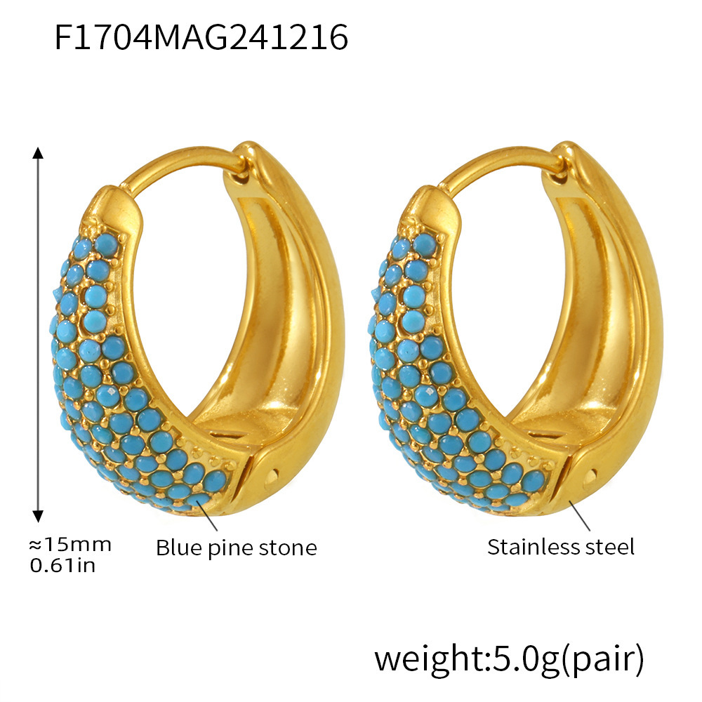 5:F1704-gold blue turquoise earrings-medium size