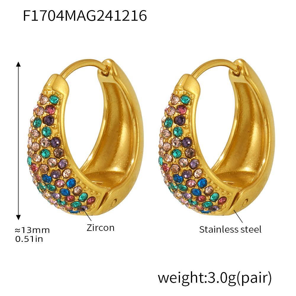 9:F1704-gold mixed color zircon earrings-small size