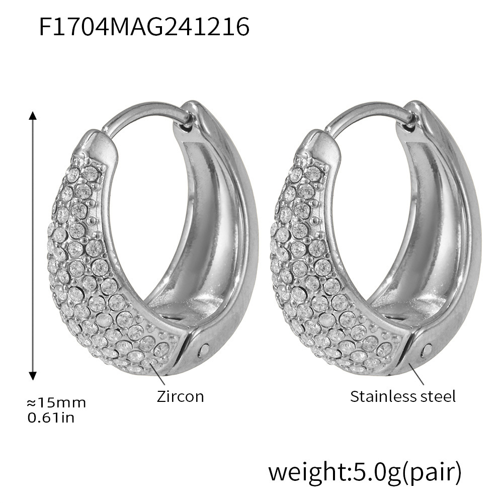 13:F1704-steel color white zircon earrings-medium